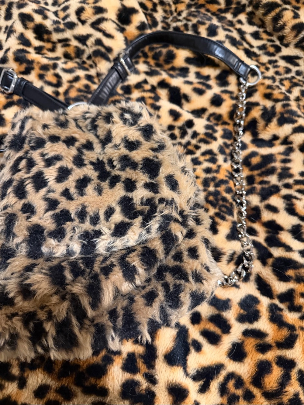 Current Mood Chain Fur Leopard Print Backpack Purse View 3